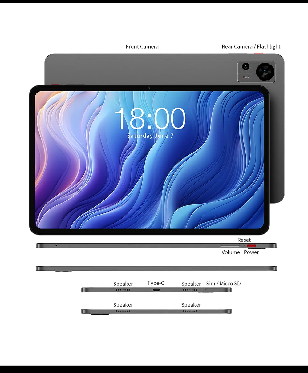 Teclast T60 Android 14 Tablet 12" 2K 90Hz Display, UNISOC T620, Max 20GB RAM, 256GB ROM, 8000mAh, 18W Fast Charge, 4G LTE, GPS