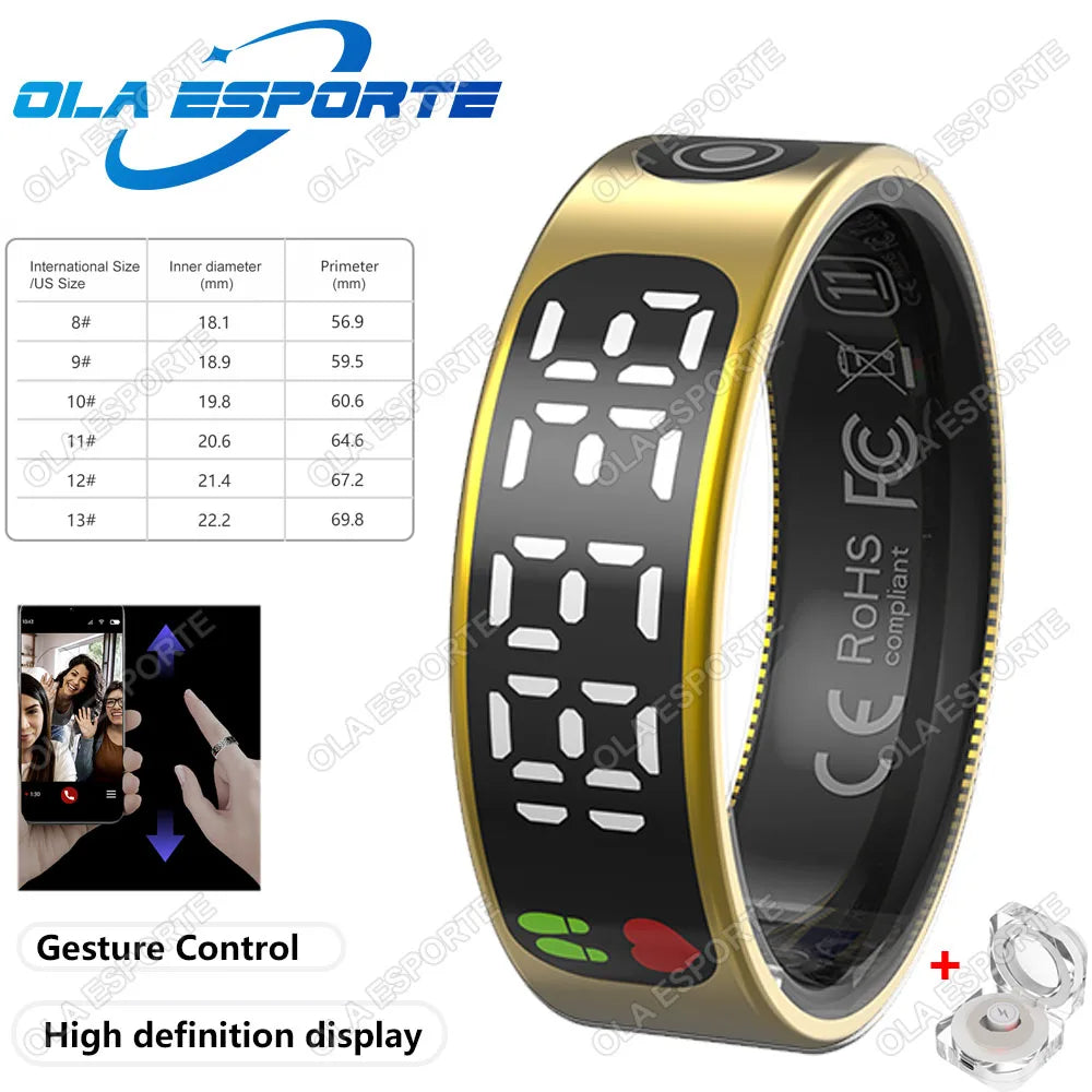 Smart Ring For Xiaomi Samsung Ring with Display Screen Gesture Swipe Tiktok Video Health Monitor IP68 &5ATM Waterproof Smartring