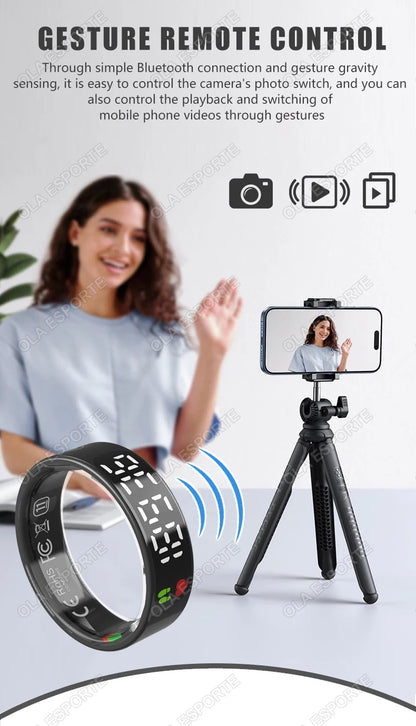Smart Ring For Xiaomi Samsung Ring with Display Screen Gesture Swipe Tiktok Video Health Monitor IP68 &5ATM Waterproof Smartring