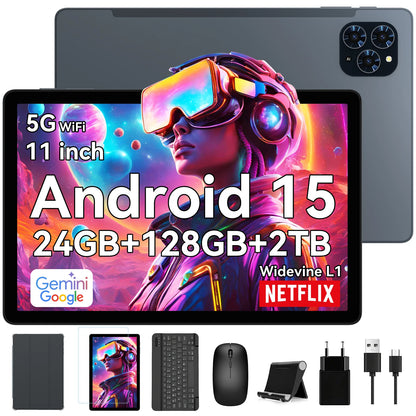 TABWEE T90 Android 15 11'' Tablet PC with Keyboard, Gemini AI, 8+16GB RAM 128GB ROM, T615 Octa Core, 8000mAh Battery Widevine L1