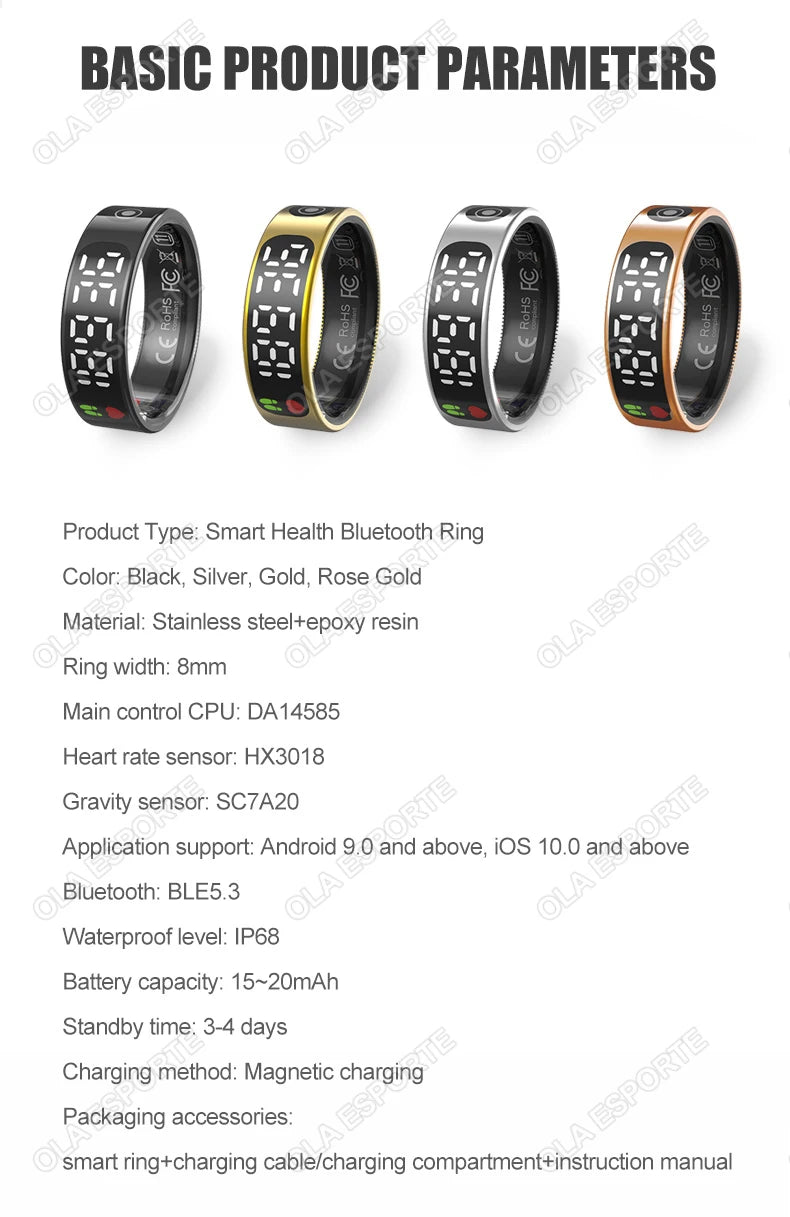 Smart Ring For Xiaomi Samsung Ring with Display Screen Gesture Swipe Tiktok Video Health Monitor IP68 &5ATM Waterproof Smartring