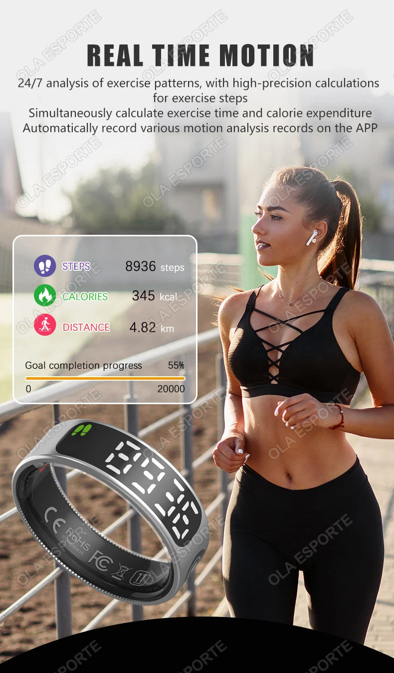 Smart Ring For Xiaomi Samsung Ring with Display Screen Gesture Swipe Tiktok Video Health Monitor IP68 &5ATM Waterproof Smartring