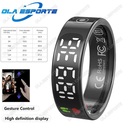 Smart Ring For Xiaomi Samsung Ring with Display Screen Gesture Swipe Tiktok Video Health Monitor IP68 &5ATM Waterproof Smartring