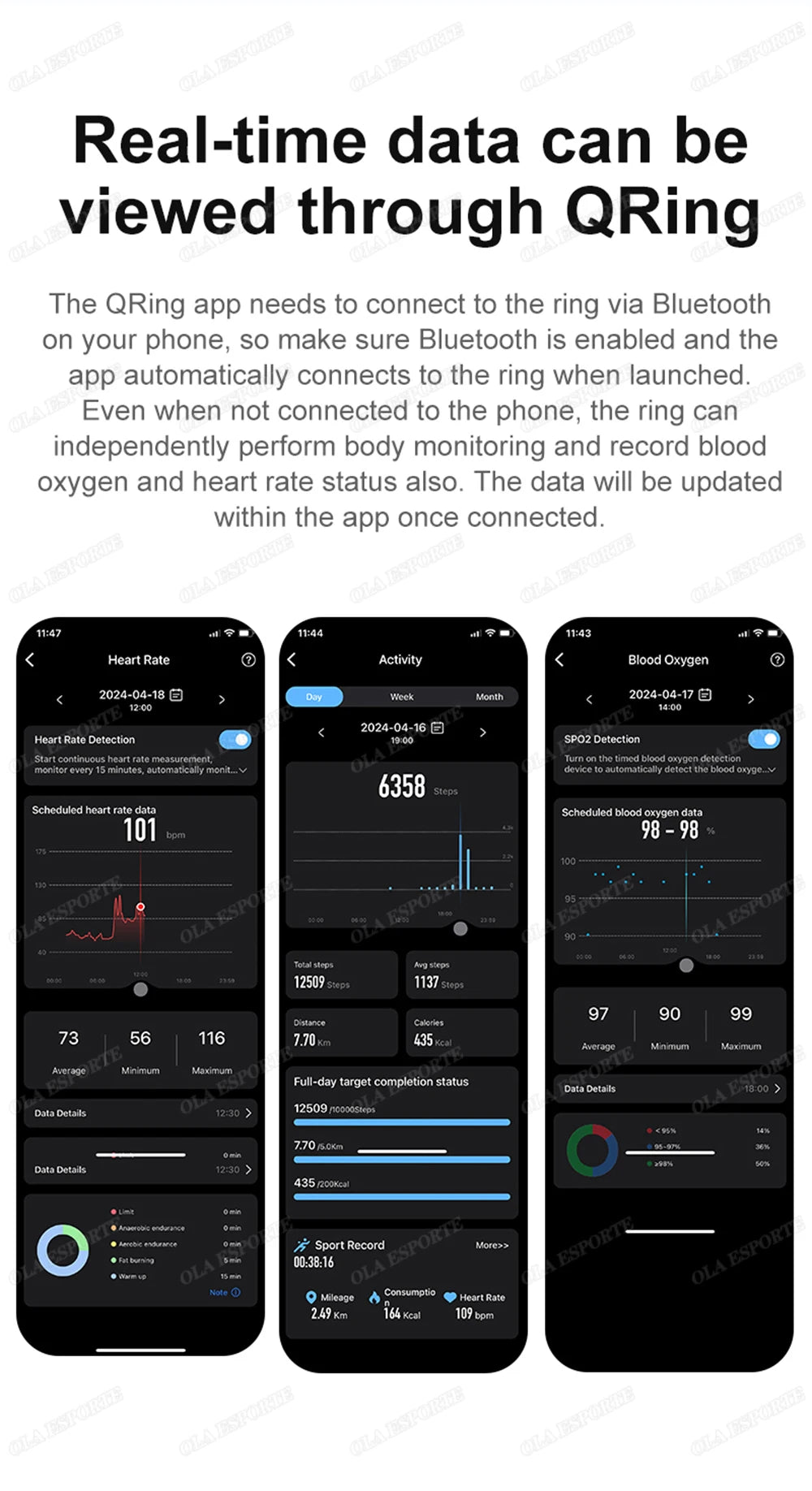For Xiaomi Smart Ring Blood Pressure Heart Rate Monitoring Smartring IP68 & 5ATM Waterproof Multi-sport Mode Smartring Man Women
