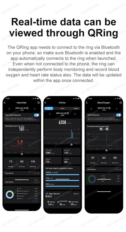 For Xiaomi Smart Ring Blood Pressure Heart Rate Monitoring Smartring IP68 & 5ATM Waterproof Multi-sport Mode Smartring Man Women