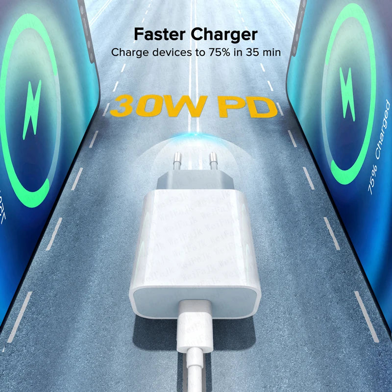 Original 30W Type C Quick Charger For iPhone 16 15 14 13 12 11 Pro Max Mini X XS XR Plus Magsafes Fast Charging Lightnings Cable