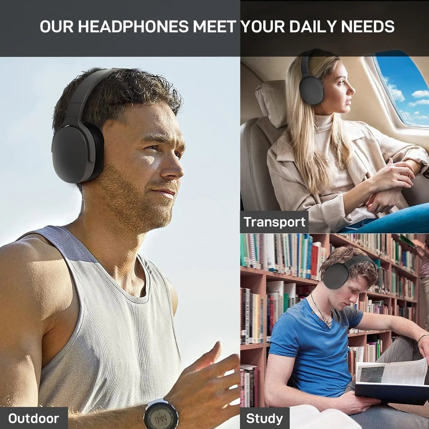 #NEW Fashion Wireless Bluetooth Headphones Over Ear HIFI Stereo Headsets True Sports With Earphones TF/AUX Music Player with Mic