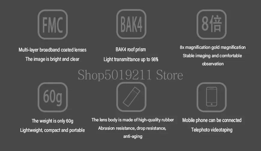 2000x24 HD Monocular Telescope Mini Portable Mobile Phone Telescope with Holder Outdoor Camping Hunting Birdwatching Telescopes
