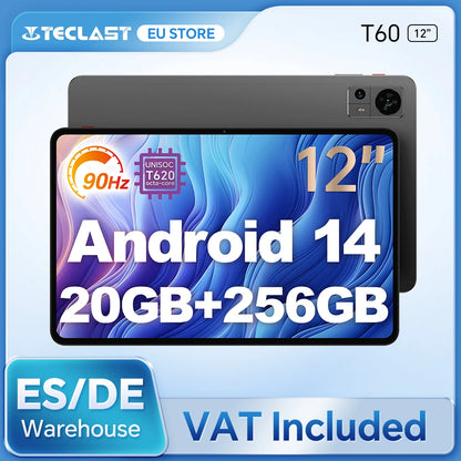 Teclast T60 Android 14 Tablet 12" 2K 90Hz Display, UNISOC T620, Max 20GB RAM, 256GB ROM, 8000mAh, 18W Fast Charge, 4G LTE, GPS