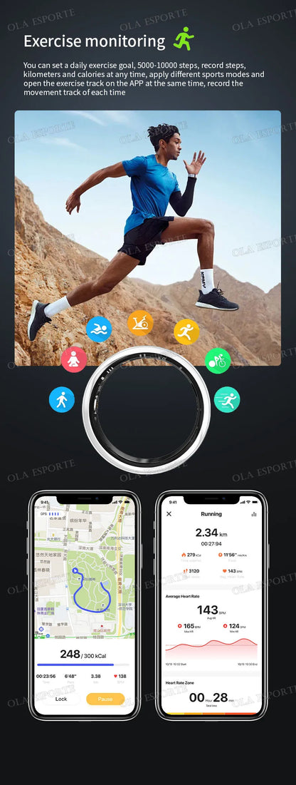 2025 New For Xiaomi Men Smart Ring Women, Heart Rate and Blood Oxygen Monitor Smartring IP68 & 5ATM Waterproof, Multi-sport Mode