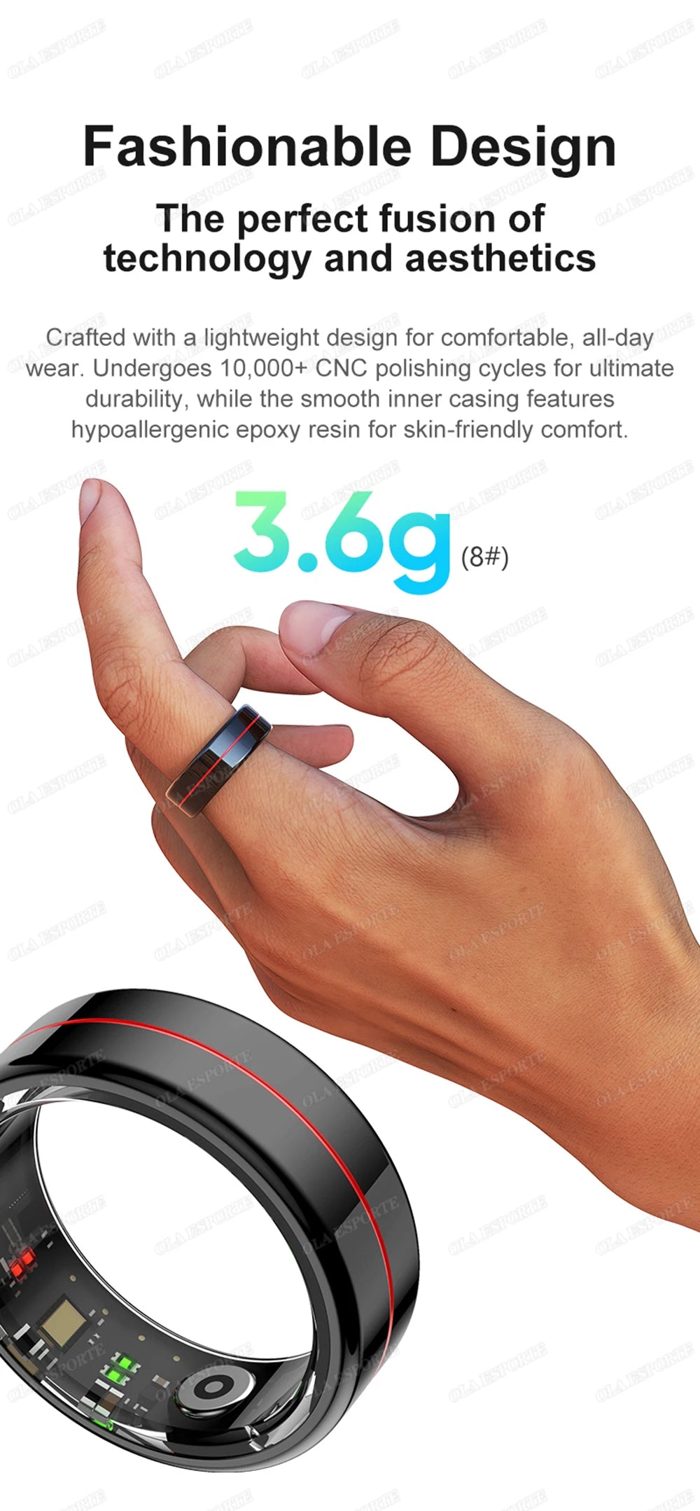 For Xiaomi Smart Ring Blood Pressure Heart Rate Monitoring Smartring IP68 & 5ATM Waterproof Multi-sport Mode Smartring Man Women