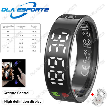 Smart Ring For Xiaomi Samsung Ring with Display Screen Gesture Swipe Tiktok Video Health Monitor IP68 &5ATM Waterproof Smartring