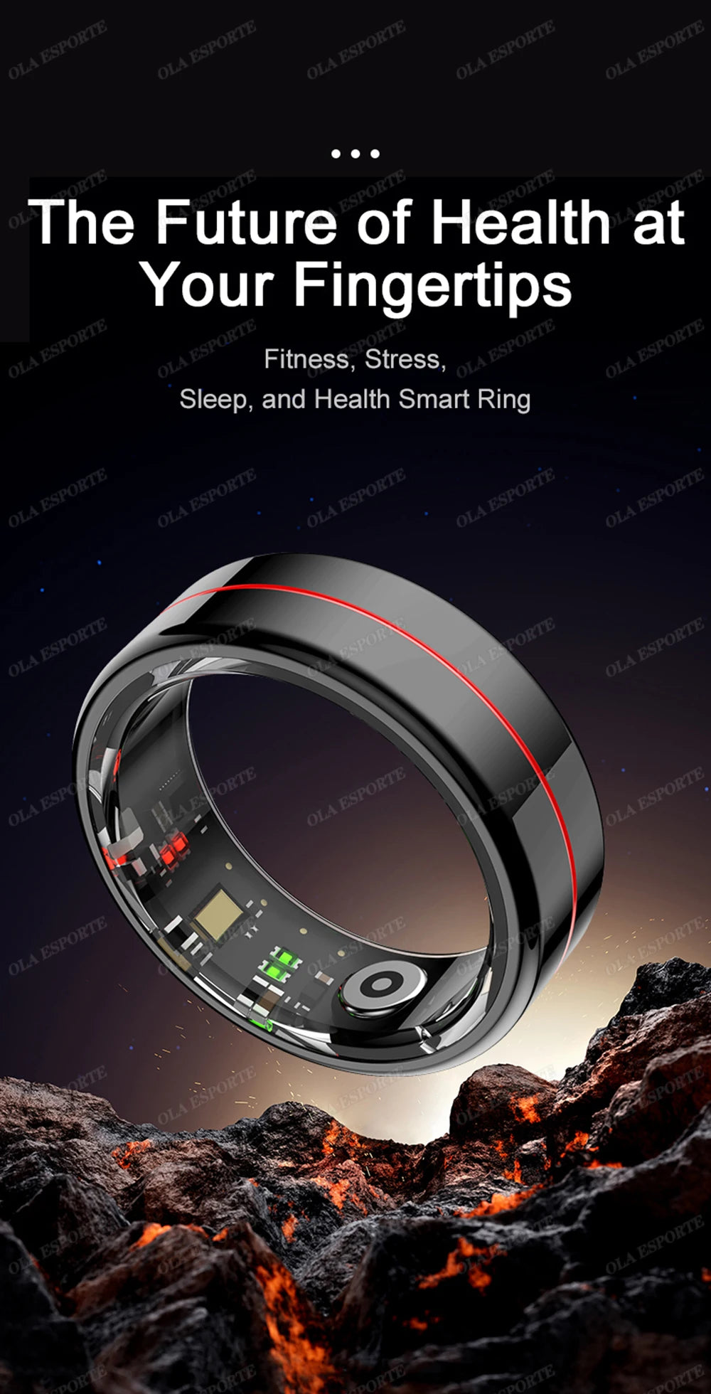 For Xiaomi Smart Ring Blood Pressure Heart Rate Monitoring Smartring IP68 & 5ATM Waterproof Multi-sport Mode Smartring Man Women