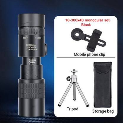 10-300x40 Zoom Telescope HD Portable Strong Binoculars Long Range Professional Monocular Low Night Vision For Hunting Camping