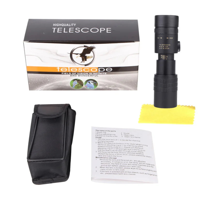10-300X Zoom Metal HD Bak4 Powerful Binoculars Long Range Quality Portable Professional Telescope Monocular for Hunting