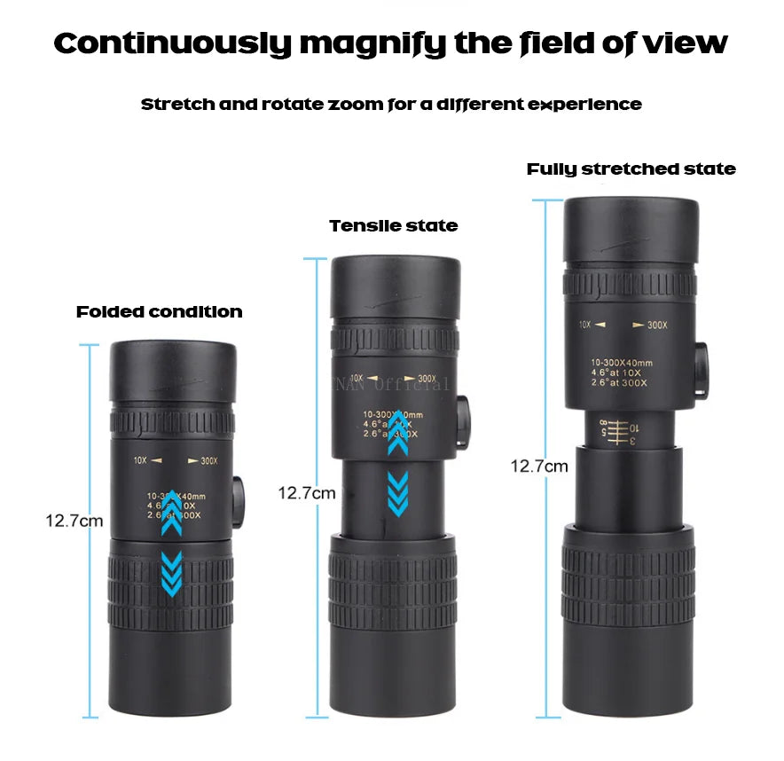10-300X Zoom Metal HD Bak4 Powerful Binoculars Long Range Quality Portable Professional Telescope Monocular for Hunting