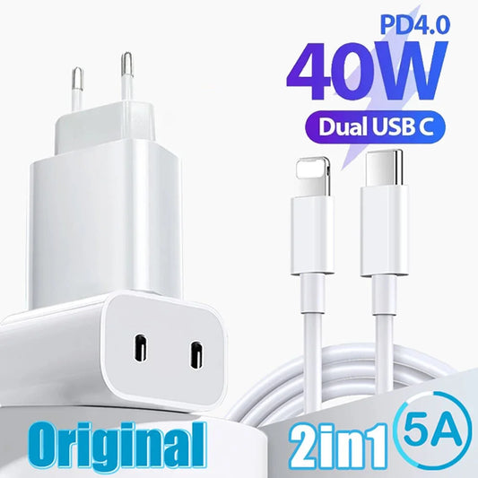 40W PD Charger Fast Charging for iPhone USB Type C Charger For iPhone 16 15 14 13 12 11 Pro Max Plus Charging Cable Accessories
