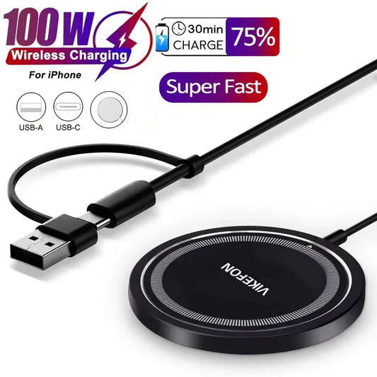 100W Magnetic Wireless Charger Pad USB + Type C For Magsafe iPhone 16 15 14 13 12 Pro Max Fast Charging Dock Station Chargers