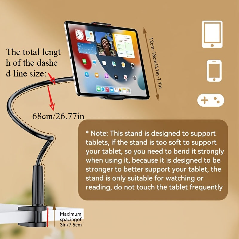 1pc Adjustable Bedside Phone & Tablet Holder - 360° Rotating, Secure Clamp Flexible Gooseneck Arm, Wall-Mountable, ABS Material, for Comfortable Viewing, Tablet Holder Stand